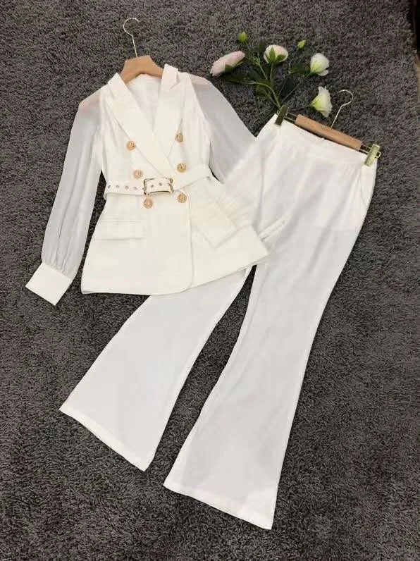 Top Quality New Women's Set 2020 Autumn Work Suit Ladies Golden Button Long Sleeve Blazer Jacket+Full Length Flare Leg Pant Sets
Top Quality New Women's Set 2020 Autumn Work Suit Ladies Golden Button Long Sleeve Blazer Jacket+Full Length Flare Leg Pant Sets