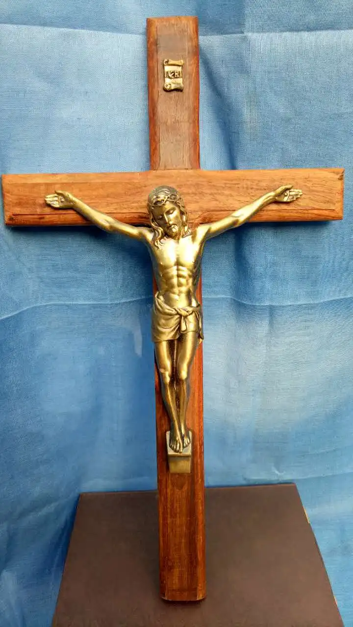 

32 см большой Топ христианство домашний Декор Иисус Христос на кресте распятие фотоэлемент металлическая настенная декоративная статуя