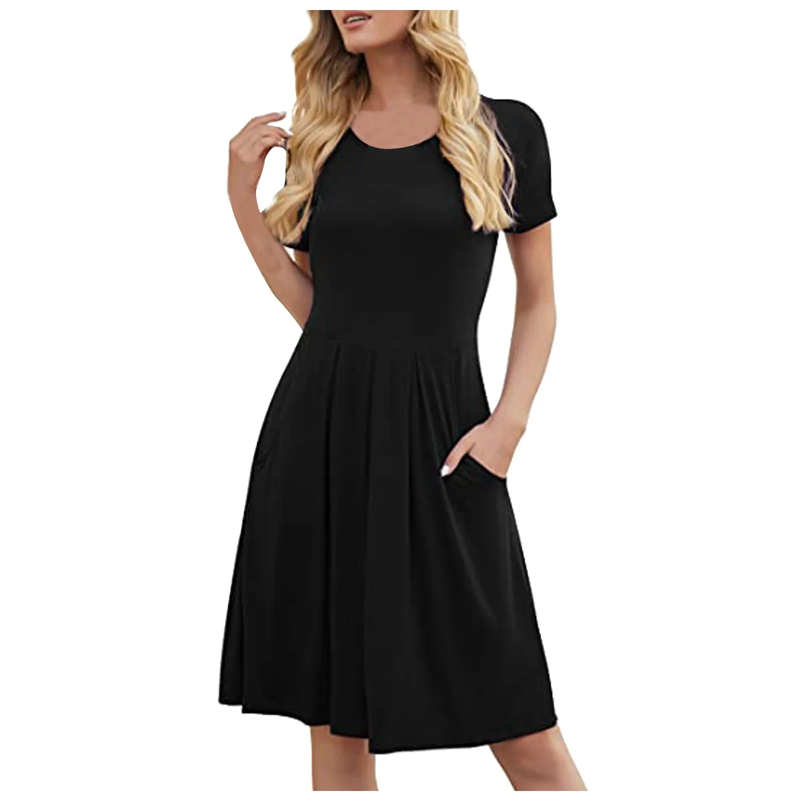 Women's Fashion Solid Color Pleated Loose Short Sleeve Dress For Women Pockets Daily Casual Round-Neck Ladies Leisure Dress
Women's Fashion Solid Color Pleated Loose Short Sleeve Dress For Women Pockets Daily Casual Round-Neck Ladies Leisure Dress