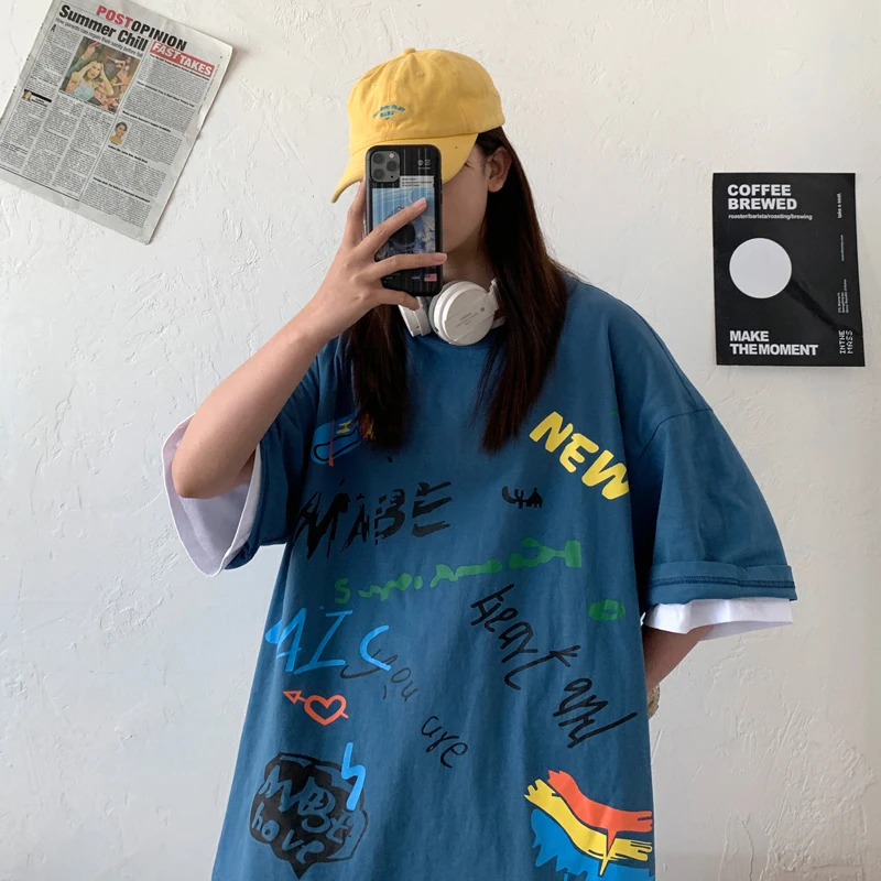 С буквенным принтом, футболка с круглым вырезом; Хлопковые свободные размера плюс с короткими рукавами студент нейтральный Camisa Femenina женска... 
С буквенным принтом, футболка с круглым вырезом; Хлопковые свободные размера плюс с короткими рукавами студент нейтральный Camisa Femenina женска...