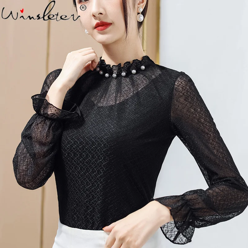 Spring European Style Lace T-Shirt Chic Sexy Mock Neck Shiny Beads Women Tops M-4XL Casual Woman Flare Sleeve Tees 2021 T18006A
Spring European Style Lace T-Shirt Chic Sexy Mock Neck Shiny Beads Women Tops M-4XL Casual Woman Flare Sleeve Tees 2021 T18006A