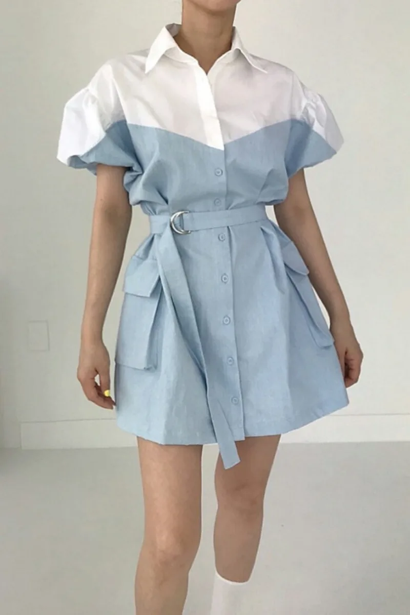 French niche summer temperament loose and thin, contrast color stitching belt waist polo dress female
French niche summer temperament loose and thin, contrast color stitching belt waist polo dress female