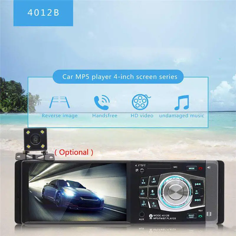 Автомобильный MP5/MP4/mp3-плеер с экраном 4,1 дюйма, с камерой, с функцией Hands-free, FM-радио, USB, Bluetooth 4012B
Автомобильный MP5/MP4/mp3-плеер с экраном 4,1 дюйма, с камерой, с функцией Hands-free, FM-радио, USB, Bluetooth 4012B