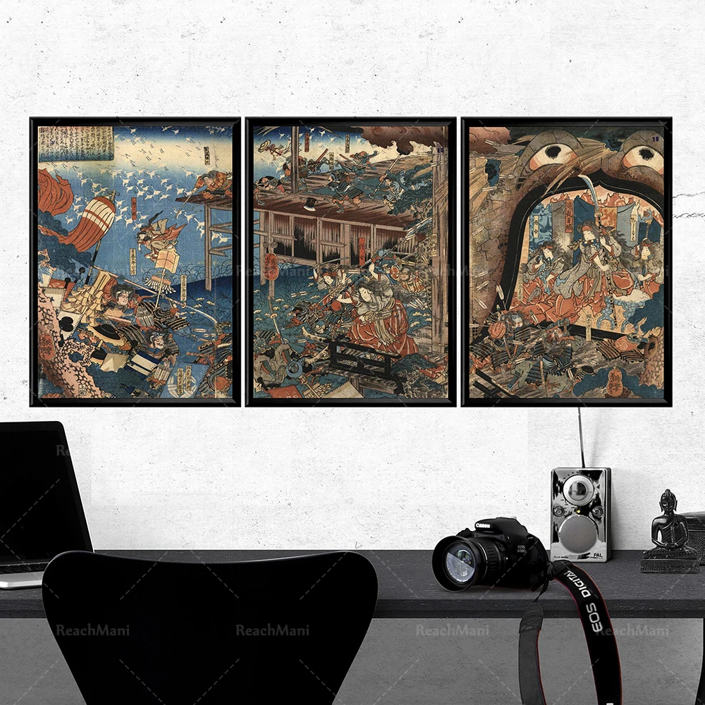 Retro battle scene Japanese prints warrior mural poster samurai triptych Ukiyo-e woodcut antique samurai painting
Retro battle scene Japanese prints warrior mural poster samurai triptych Ukiyo-e woodcut antique samurai painting