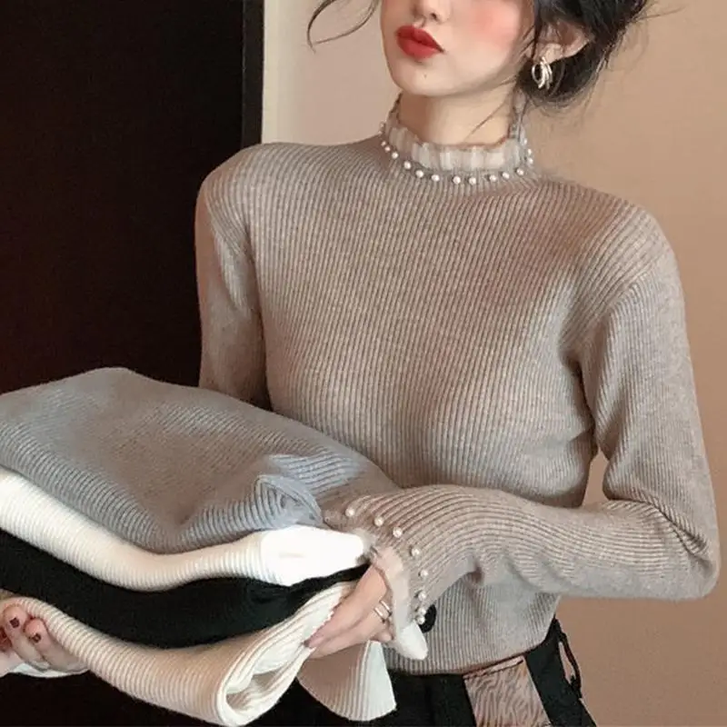 HI-FASHION Women's Turtleneck Warm Pullover 2021 Trends Autumn Winter Beaded Lace Stitching Tops Slim kawaii woman Sweater
HI-FASHION Women's Turtleneck Warm Pullover 2021 Trends Autumn Winter Beaded Lace Stitching Tops Slim kawaii woman Sweater