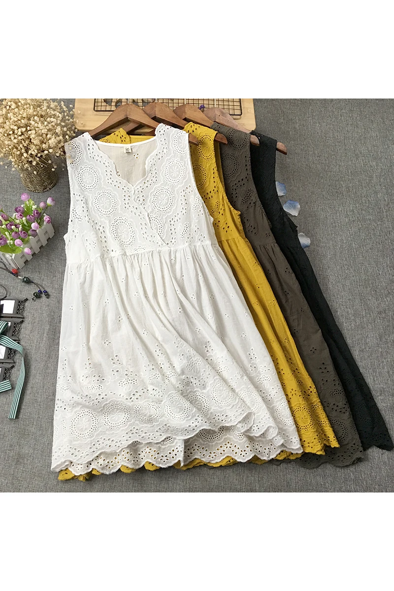 Cotton A-Line Dress Loose Lace Hollow Embroidery Literature Art V-Neck Vest Skirt Women'S Sleeveless Summer
Cotton A-Line Dress Loose Lace Hollow Embroidery Literature Art V-Neck Vest Skirt Women'S Sleeveless Summer