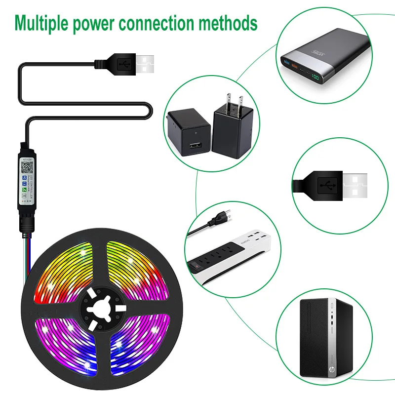 Bluetooth USB Светодиодные ленты светильник 5050 SMD DC 5V RGB s гибкие светодиодные лампы
