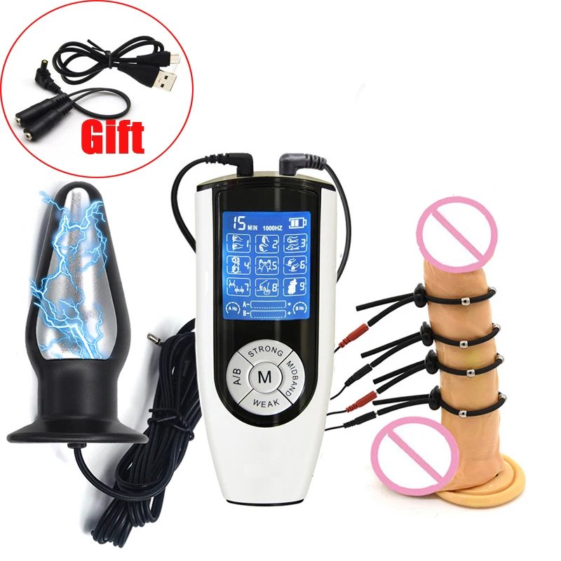 Super Strong BDSM Electric Shock Pulse Big Anal Butt Plug Prostate Massage Estim Bead Penis Delay Ring Men Orgasm Sex Tool Kit | Красота и