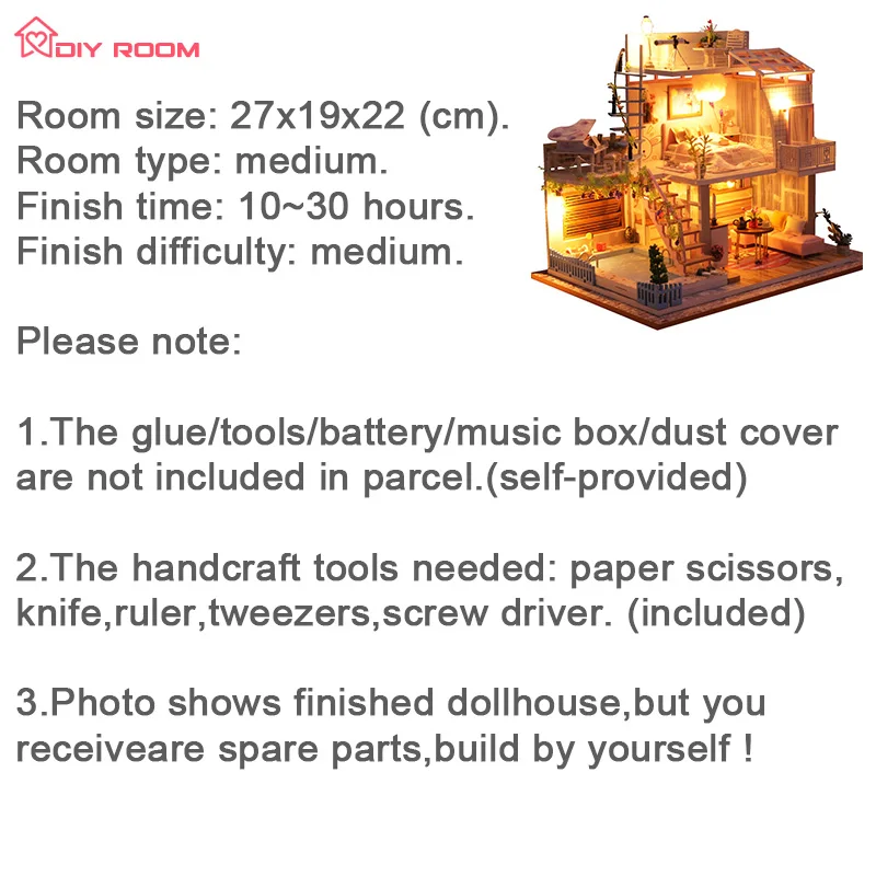 DIYROOM Miniature Dollhouse Wooden Musical Loft DIY Tiny Mini Doll House with Furniture Kit Bedroom
DIYROOM Miniature Dollhouse Wooden Musical Loft DIY Tiny Mini Doll House with Furniture Kit Bedroom