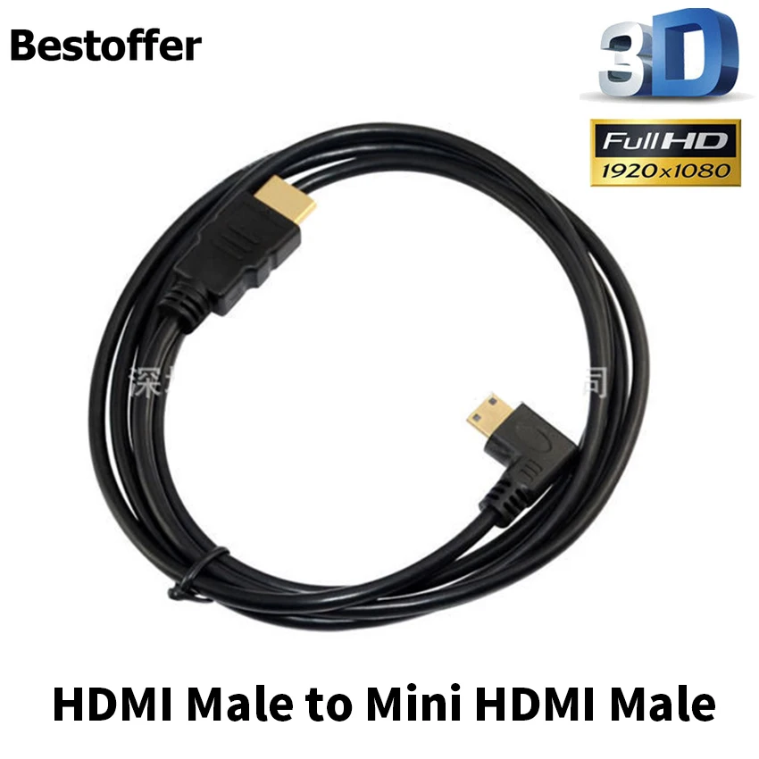 

Premium Full1080P HDMI V1.4 Male to Mini HDMI Male 90 Degree Angled Cable HDTV 15cm-1.8m