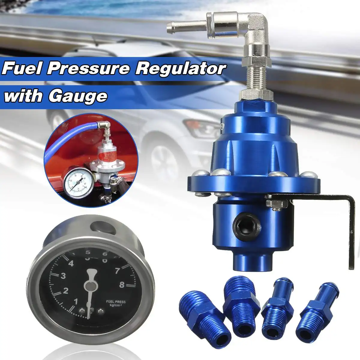 New Universal Aluminum Adjustable Fuel Pressure Regulator With Filled Oil Gauge Blue With instructions Gauge Kit
New Universal Aluminum Adjustable Fuel Pressure Regulator With Filled Oil Gauge Blue With instructions Gauge Kit