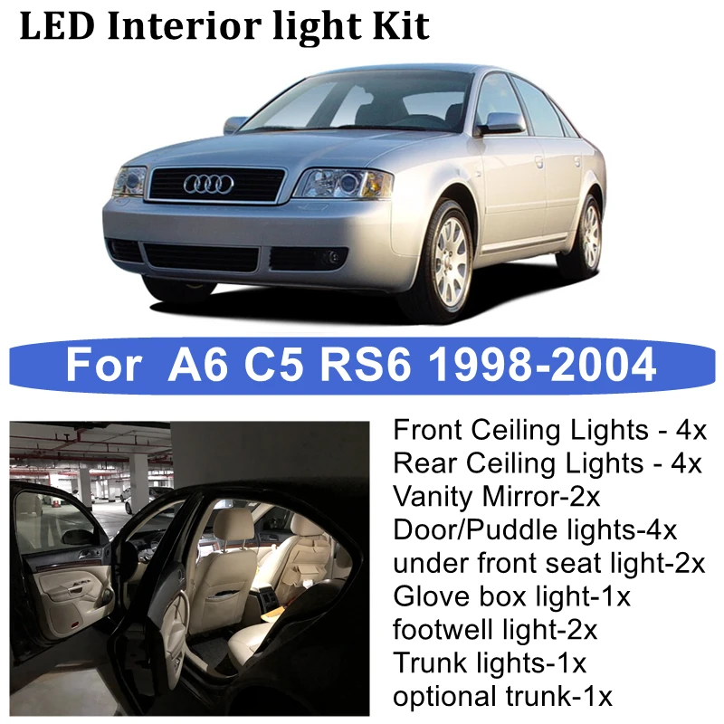 21x No Error LED Interior Light for Audi A6 C5 4B RS6 accessories 1998-2004 Auto Indoor Trunk Vehicle Dome Bulb Accessories
21x No Error LED Interior Light for Audi A6 C5 4B RS6 accessories 1998-2004 Auto Indoor Trunk Vehicle Dome Bulb Accessories