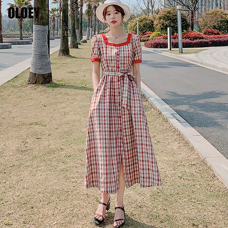 One-Piece Single-Breasted Slim Vintage Dress Ladies 2021 Summer Elegant Fashion Shirt Dress French Square Collar Lattice Dress
One-Piece Single-Breasted Slim Vintage Dress Ladies 2021 Summer Elegant Fashion Shirt Dress French Square Collar Lattice Dress