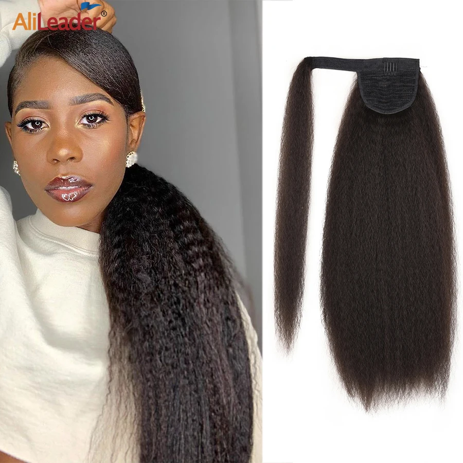 

Alileader Synthetic Kinky Straight Ponytail Afro Puff Drawstring Ponytail Extension For Black Women Straight Pony Tail 14Color