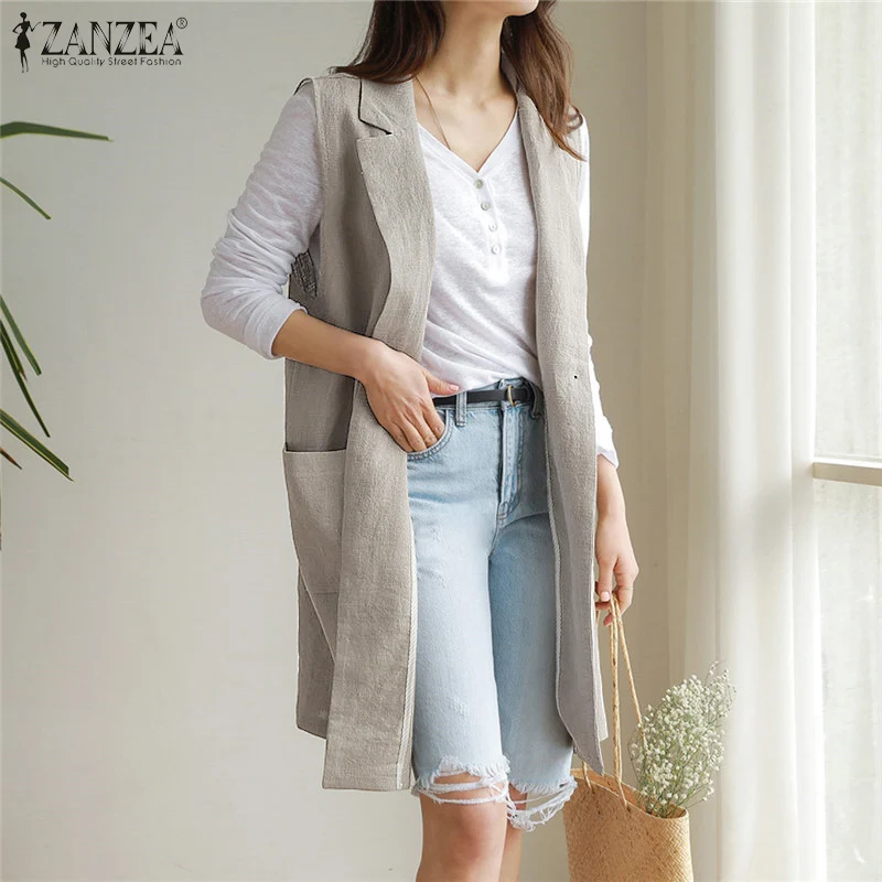 ZANZEA Elegant Office Sleeveless Blazer Fashion Women Casual Work OL Waistcoat Autumn Pockets Buttons Vests Female Solid Coats
ZANZEA Elegant Office Sleeveless Blazer Fashion Women Casual Work OL Waistcoat Autumn Pockets Buttons Vests Female Solid Coats