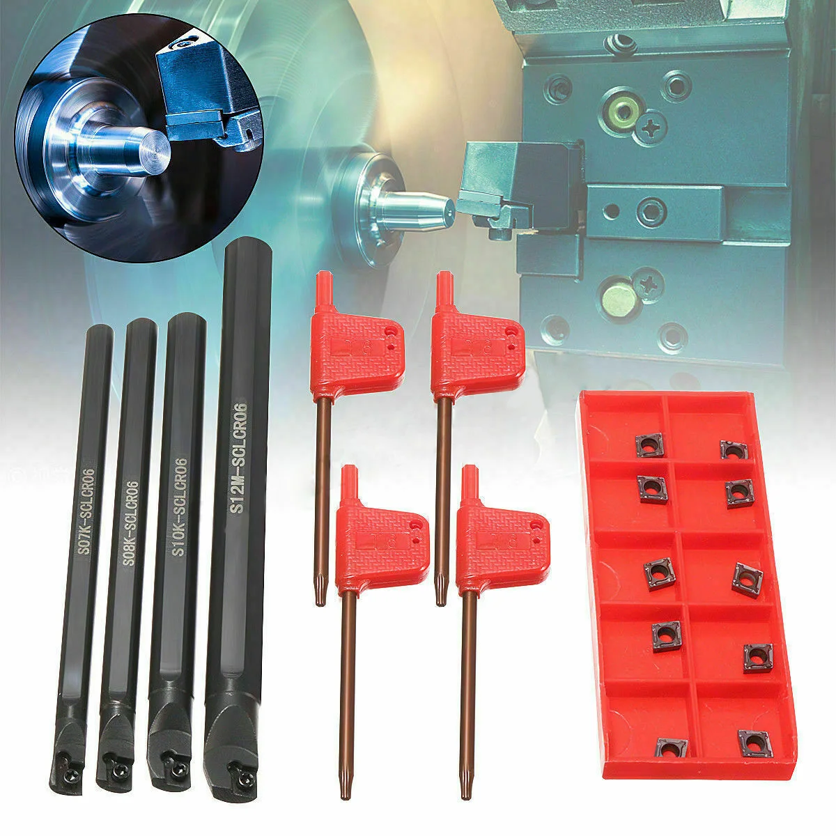 Set Of 7 8 10 12mm SCLCR06 Turning Tool Lathe Boring Bar + 10x CCMT0602 Inserts For Workshop Tools Accessories
Set Of 7 8 10 12mm SCLCR06 Turning Tool Lathe Boring Bar + 10x CCMT0602 Inserts For Workshop Tools Accessories