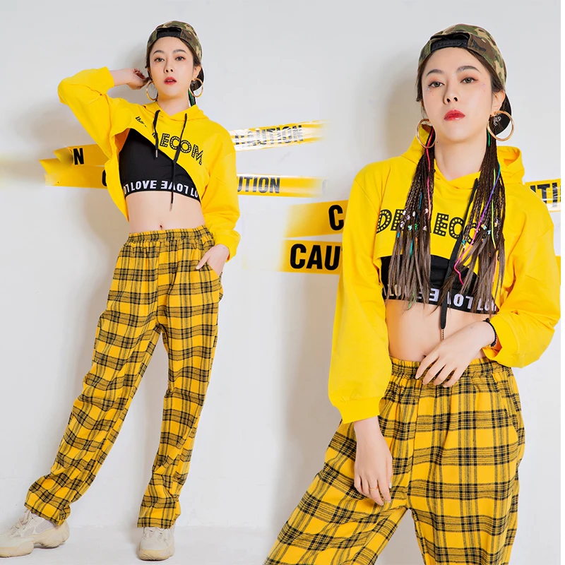 New Hip-Hop Street Dance Costumes Yellow Cropped Hoodie Plaid Hiphop Pants Suit Female Jazz Dance Costumes Stage Outfits DN6913
New Hip-Hop Street Dance Costumes Yellow Cropped Hoodie Plaid Hiphop Pants Suit Female Jazz Dance Costumes Stage Outfits DN6913