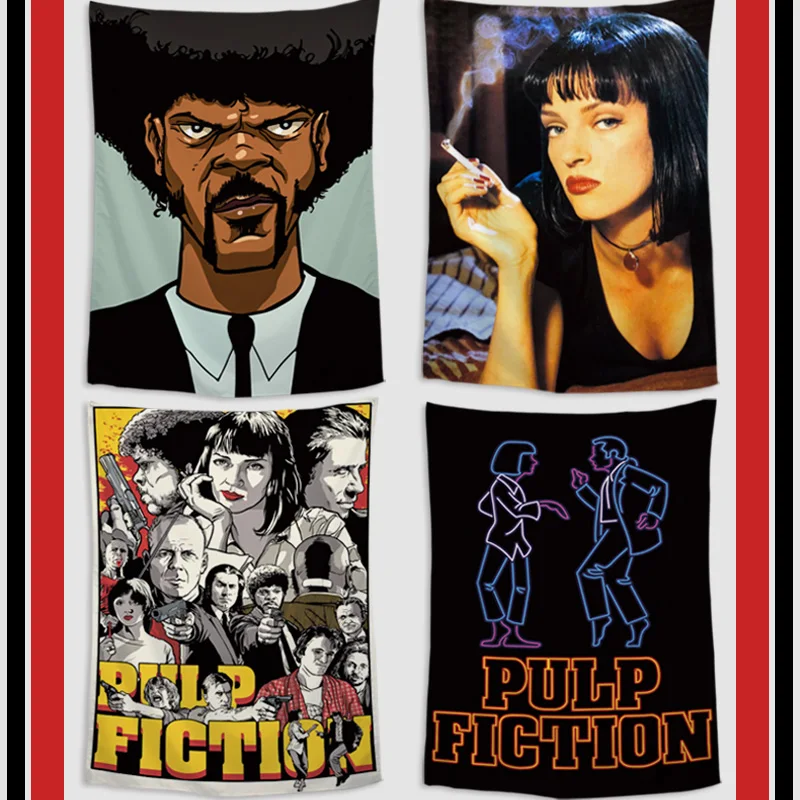 

Pulp Fiction Large size retro movie poster flag banner tapestry hanging painting Bar cafe concert home Background decor cloth