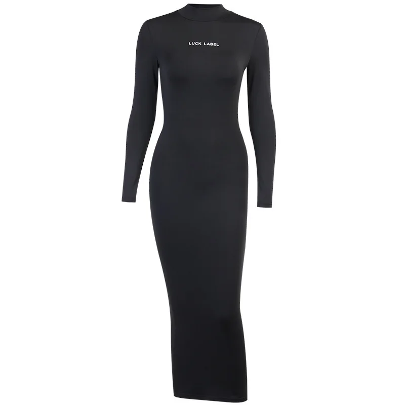 Lucky Lable Letter Printting Long Sleeve Round Neck Solid Color Slim Women Maxi Dress 2020 Autumn Office Lady Sexy Clothes
Lucky Lable Letter Printting Long Sleeve Round Neck Solid Color Slim Women Maxi Dress 2020 Autumn Office Lady Sexy Clothes