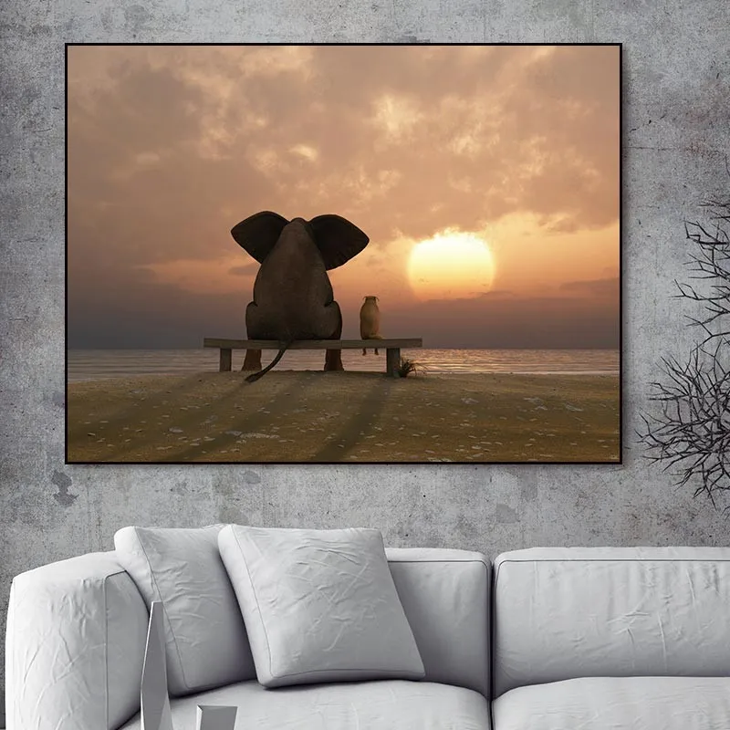 Nordic Wall Art Painting Prints Cute Elephant and Dog See Sunset On Canvas Poster Home Decor for Livingroom Decoration
Nordic Wall Art Painting Prints Cute Elephant and Dog See Sunset On Canvas Poster Home Decor for Livingroom Decoration