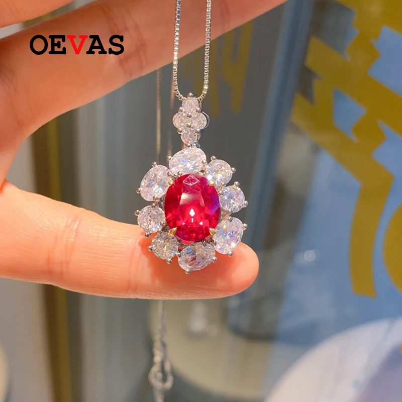 OEVAS 100% 925 Sterling Silver Ruby High Carbon Diamond Flower Pendant Necklace For Women Sparkling Wedding Party Fine Jewelry
OEVAS 100% 925 Sterling Silver Ruby High Carbon Diamond Flower Pendant Necklace For Women Sparkling Wedding Party Fine Jewelry