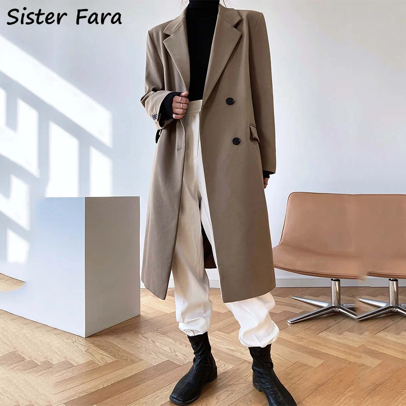 

Женский однобортный Блейзер Sister Fara, элегантный длинный повседневный жакет с отложным воротником, прямой пиджак для весны и осени