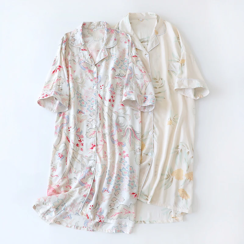 Harajpee Nightgowns Summer Pajamas Women's Thin Home Wear Short Sleeve Loose Large Cotton Turn-down Collar Printing Sleepdress
Harajpee Nightgowns Summer Pajamas Women's Thin Home Wear Short Sleeve Loose Large Cotton Turn-down Collar Printing Sleepdress