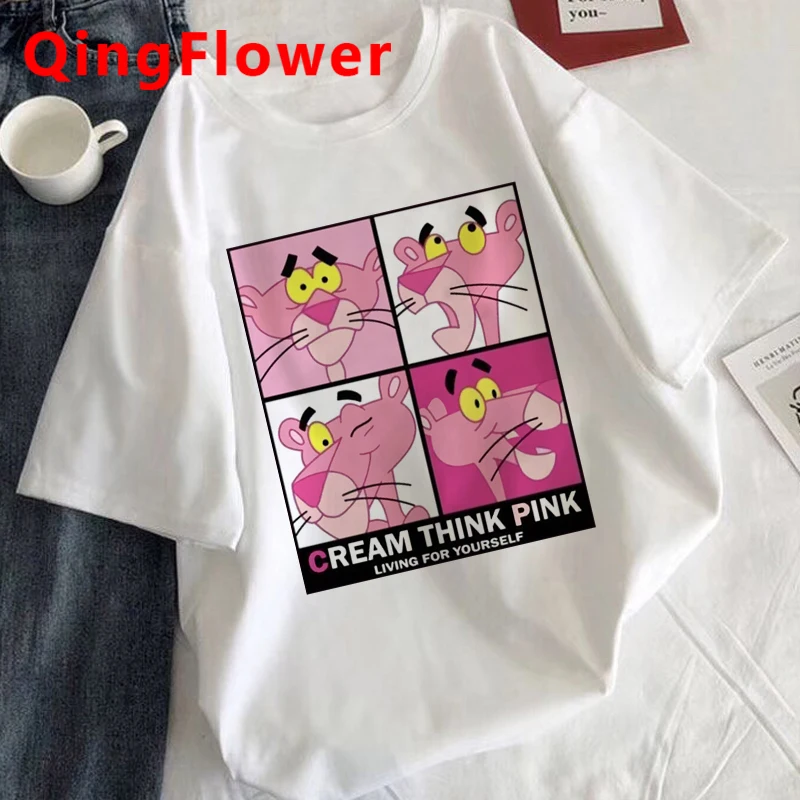 Женская футболка с забавным мультяшным принтом Розовая пантера Ullzang Harajuku 2020 |