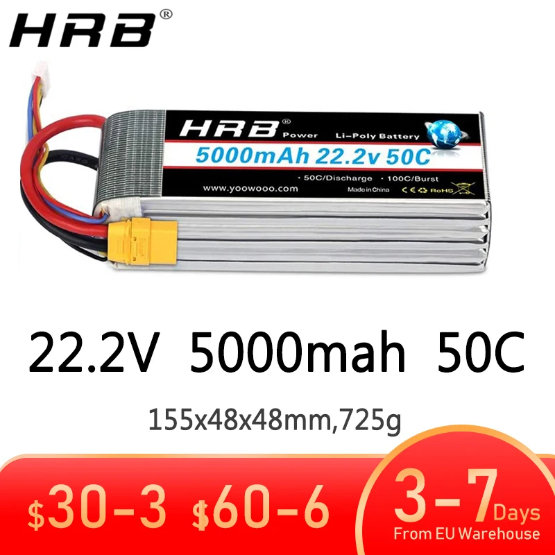 HRB Lipo Battery 6S 22.2V 5000mah 5200mah 50C XT90 EC5 XT60 T XT90S AS150 XT150 RC Airplanes Helicopters Car Boat Truck Parts
HRB Lipo Battery 6S 22.2V 5000mah 5200mah 50C XT90 EC5 XT60 T XT90S AS150 XT150 RC Airplanes Helicopters Car Boat Truck Parts