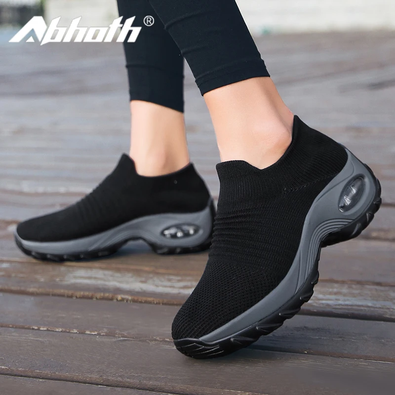 

Abhoth Women shoes Breathable Mesh Shoes Air Cushion Light Slip-on Casual Sock Plussized Women Flat Sneaker Walking Shoes 42