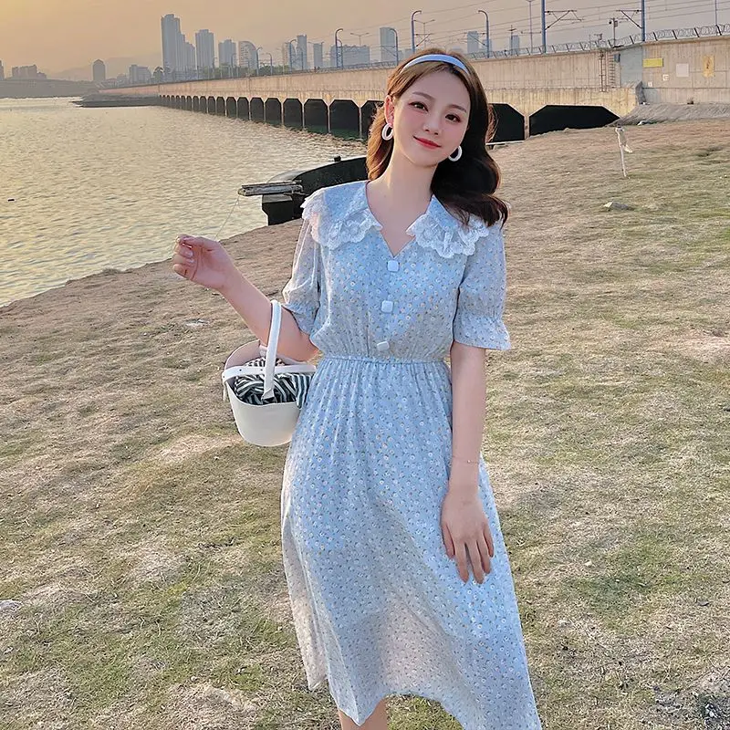 COIGARSAM French Style Floral Print Women dress New Summer Chiffon Peter pan Collar Dresses Blue 7642
COIGARSAM French Style Floral Print Women dress New Summer Chiffon Peter pan Collar Dresses Blue 7642