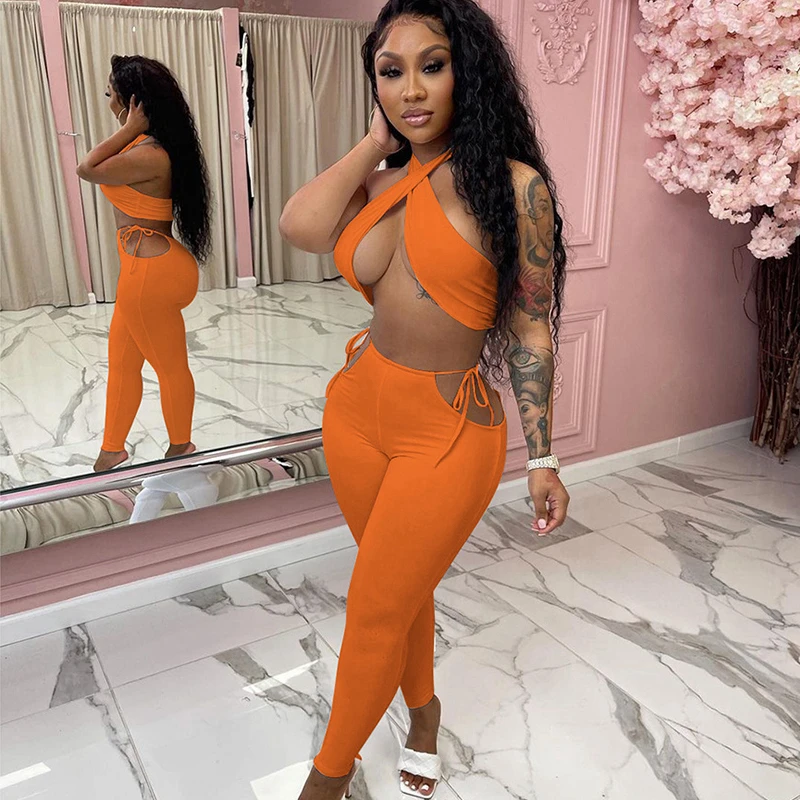Women Solid Color Two Piece Set Sexy Cross Halter Crop Top And Cut Out Bandage Skinny Trousers Nightclub BodyconPlus Size XXL
Women Solid Color Two Piece Set Sexy Cross Halter Crop Top And Cut Out Bandage Skinny Trousers Nightclub BodyconPlus Size XXL