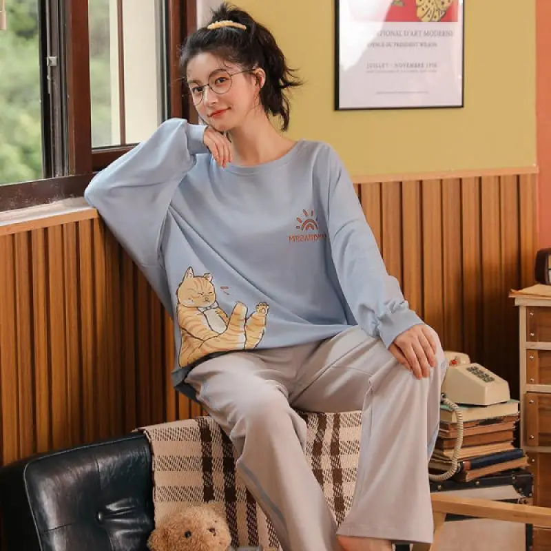 Women Fashion Sweet and Cute, Round Neck Long-Sleeved Trousers Autumn Thin Home Wear Pajamas Set
Women Fashion Sweet and Cute, Round Neck Long-Sleeved Trousers Autumn Thin Home Wear Pajamas Set