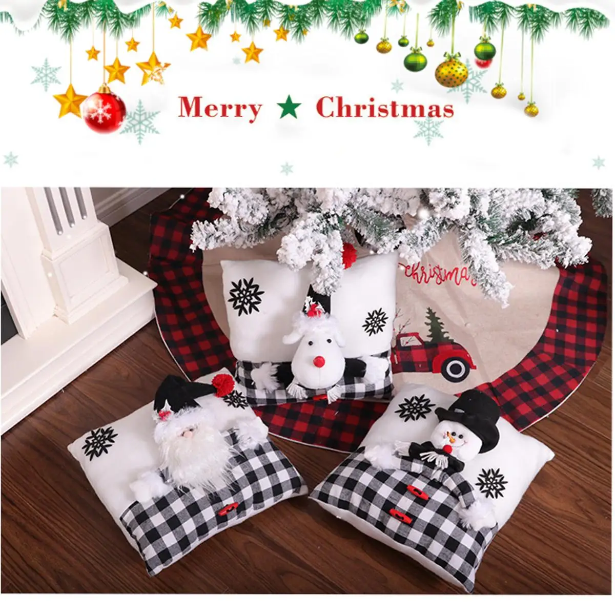 33x33cm Merry Christmas Pillow Cartoon Elk Santa Snowman Black and white grid Home Sofa Decoration New Year Xmas Decor 
33x33cm Merry Christmas Pillow Cartoon Elk Santa Snowman Black and white grid Home Sofa Decoration New Year Xmas Decor