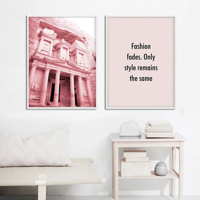 Pink Old Door Architecture Vintage Poster Building Travel Landscape Print Nordic Canvas Painting Wall Art Picture Home Decor | Дом и сад