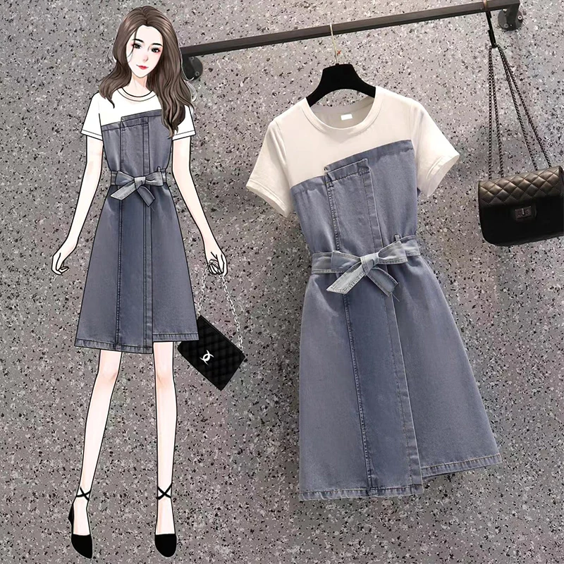 EHQAXIN 2021 Summer Plus Size Women's Denim Stitching Dress Fashion Round Neck Short Sleeve Bow Tie Belt Dresses Female M-4XL
EHQAXIN 2021 Summer Plus Size Women's Denim Stitching Dress Fashion Round Neck Short Sleeve Bow Tie Belt Dresses Female M-4XL