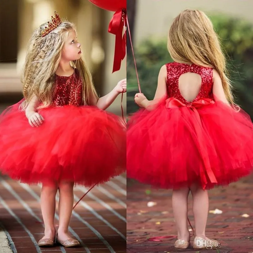 Вечерние платья для девочек красное Тюлевое бальное платье с блестками и круглым