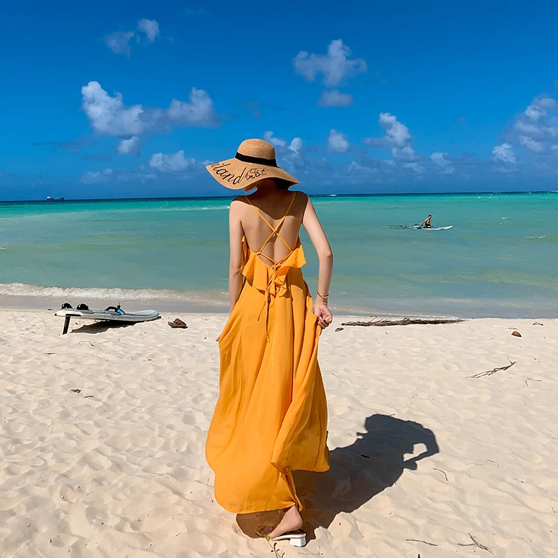 Summer 2021 Runway Elegant Ruffle Party Dress Long Korean Tropical Beach Vacation Sundress Maxi Yellow Backless Women Slip Dress
Summer 2021 Runway Elegant Ruffle Party Dress Long Korean Tropical Beach Vacation Sundress Maxi Yellow Backless Women Slip Dress