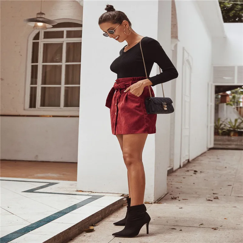 Women Solid Color Skirt, Adults High Waist Corduroy Skirt with Decorative Button Belt Pocket
Women Solid Color Skirt, Adults High Waist Corduroy Skirt with Decorative Button Belt Pocket