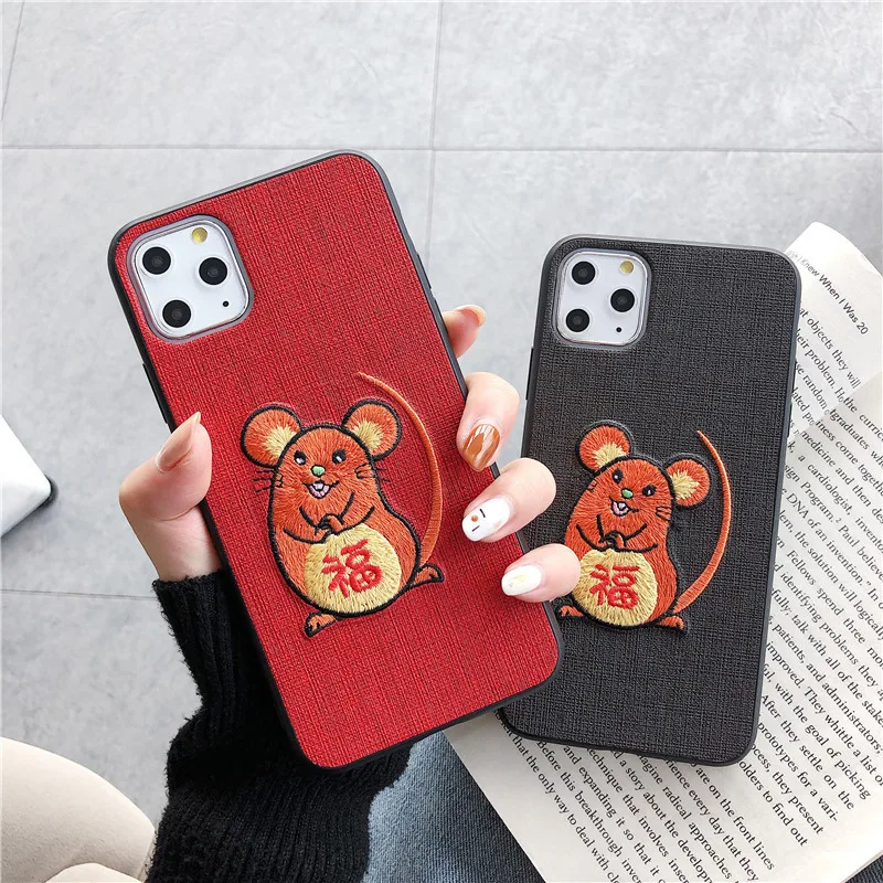 Вышивка мышь чехол для телефона Apple iPhone X XR 11 Pro XS Max 8 7 6 6S Plus Модный мягкий s |
