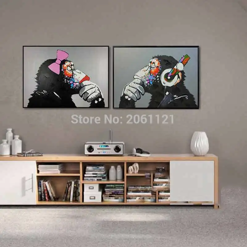 

handmade Black Gray Animal Wall Paintings Ape Monkey Oil Painting Gorilla Canvas Art Modern Designed Home Decor Picture Gift