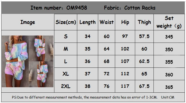 WEPBEL Women's Tie-Dyed Printed Casual Pajamas Suit Autumn Long-Sleeved Slash Neck T-shirt + Lace-up Shorts Suit
WEPBEL Women's Tie-Dyed Printed Casual Pajamas Suit Autumn Long-Sleeved Slash Neck T-shirt + Lace-up Shorts Suit