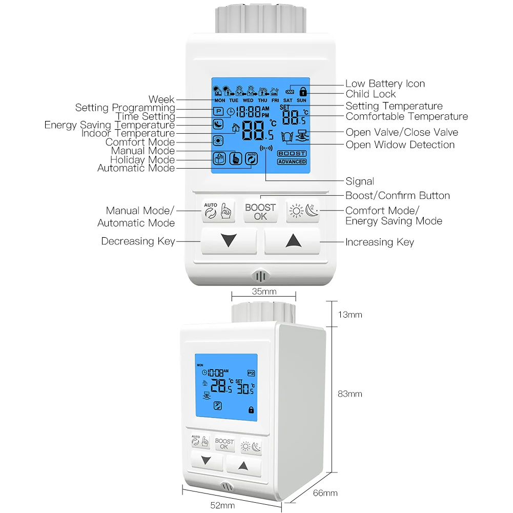 Smart TRV Thermostatic Radiator Valve Controller Zigbee Thermostat Heater Temperature Voice Control Works with Alexa Google Home
Smart TRV Thermostatic Radiator Valve Controller Zigbee Thermostat Heater Temperature Voice Control Works with Alexa Google Home