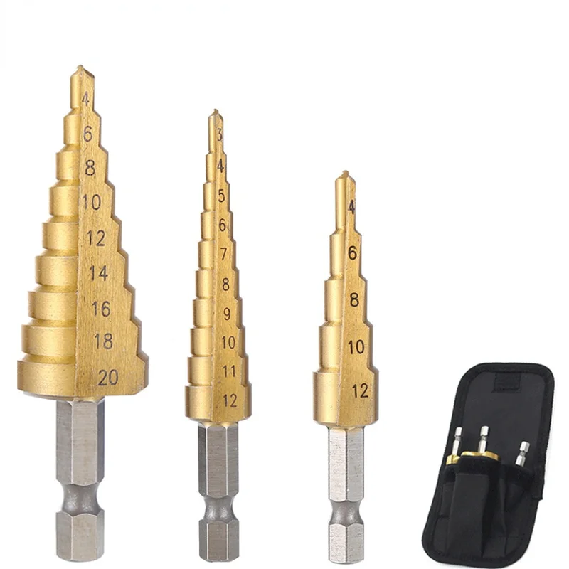 HSS Straight Groove Step Drill Bit Set Titanium Coated Wood Metal Hole Cutter Core Drill Bit Set 3-12mm 4-12mm 4-20mm Taladro
HSS Straight Groove Step Drill Bit Set Titanium Coated Wood Metal Hole Cutter Core Drill Bit Set 3-12mm 4-12mm 4-20mm Taladro
