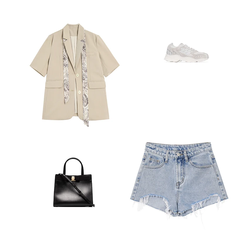 SuperAen Khaki Solid Short Sleeve Blazer Women's 2021 New Summer Thin Casual Small Suit 
SuperAen Khaki Solid Short Sleeve Blazer Women's 2021 New Summer Thin Casual Small Suit