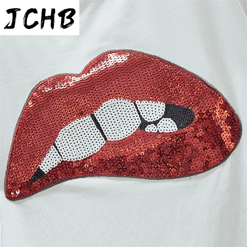 Summer 2021 Women Sexy Big mouth Sequins Tshirt Ladies Biting Lips Pattern Tee Shirts Comfortable Round Neck White Female Tops
Summer 2021 Women Sexy Big mouth Sequins Tshirt Ladies Biting Lips Pattern Tee Shirts Comfortable Round Neck White Female Tops