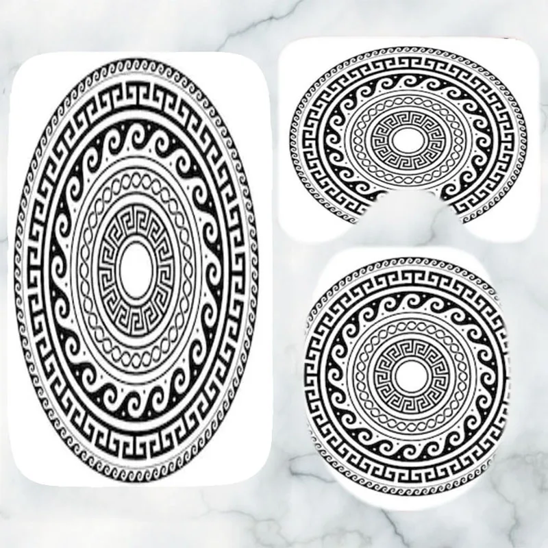 Ancient Black White Mandala Greek Key Bath Rug Set Round Meander Art Bathroom Mats Carpet for Toilet Bathtub Decor Shower Floor 
Ancient Black White Mandala Greek Key Bath Rug Set Round Meander Art Bathroom Mats Carpet for Toilet Bathtub Decor Shower Floor