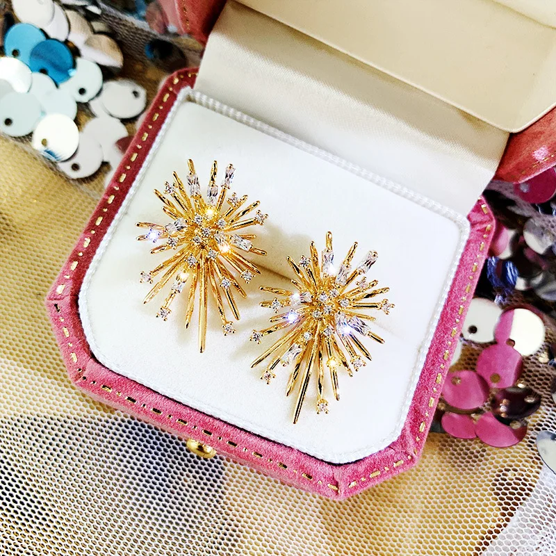 Fashion Korean Style Zircon Crysta fireworks Flower Drop Earrings Gold Color Women Lady Bridal Earrings Party Xmas Gift
Fashion Korean Style Zircon Crysta fireworks Flower Drop Earrings Gold Color Women Lady Bridal Earrings Party Xmas Gift