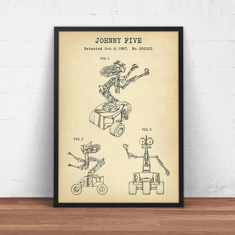 Короткое замыкание фильм Johnny 5 патент винтажный постер с принтом робот Blueprint Sci Fi