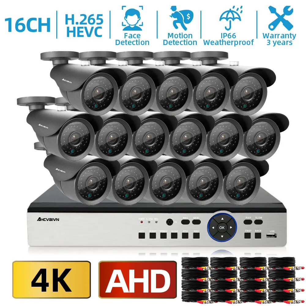 

AHCVBIVN HDMI 8CH 16CH 8MP DVR для 8.0MP Bullet Camera 4K AHD домашняя система видеонаблюдения CCTV Kit Удаленный просмотр по телефону